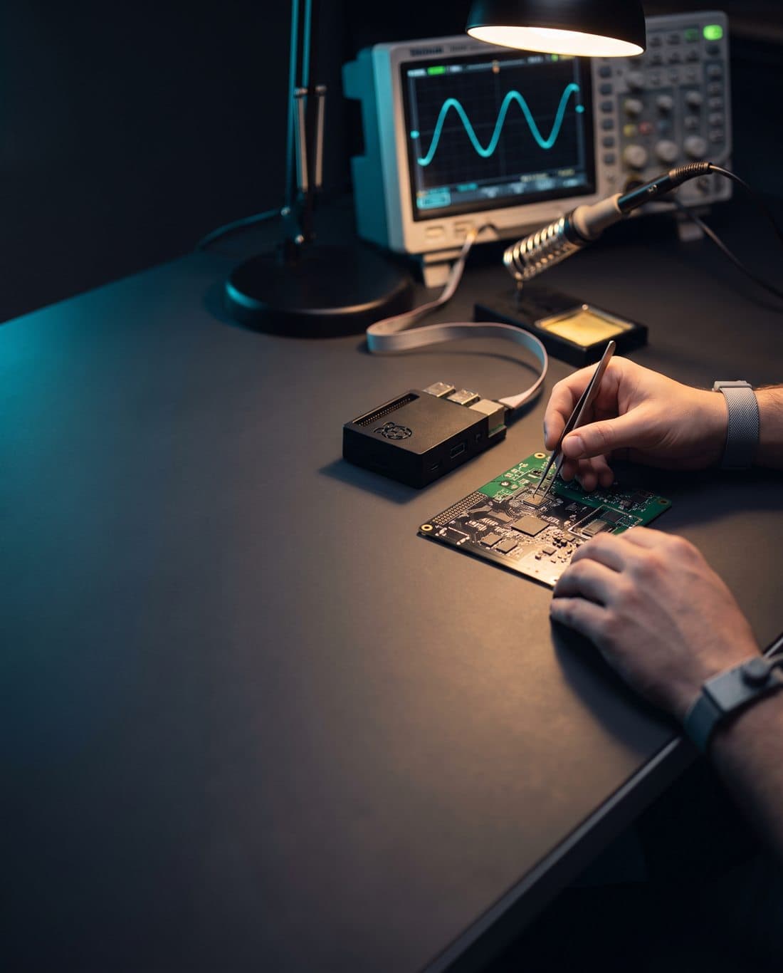 iCe Ar-Ge laboratuvarında baskı devre kartı üzerinde çalışma